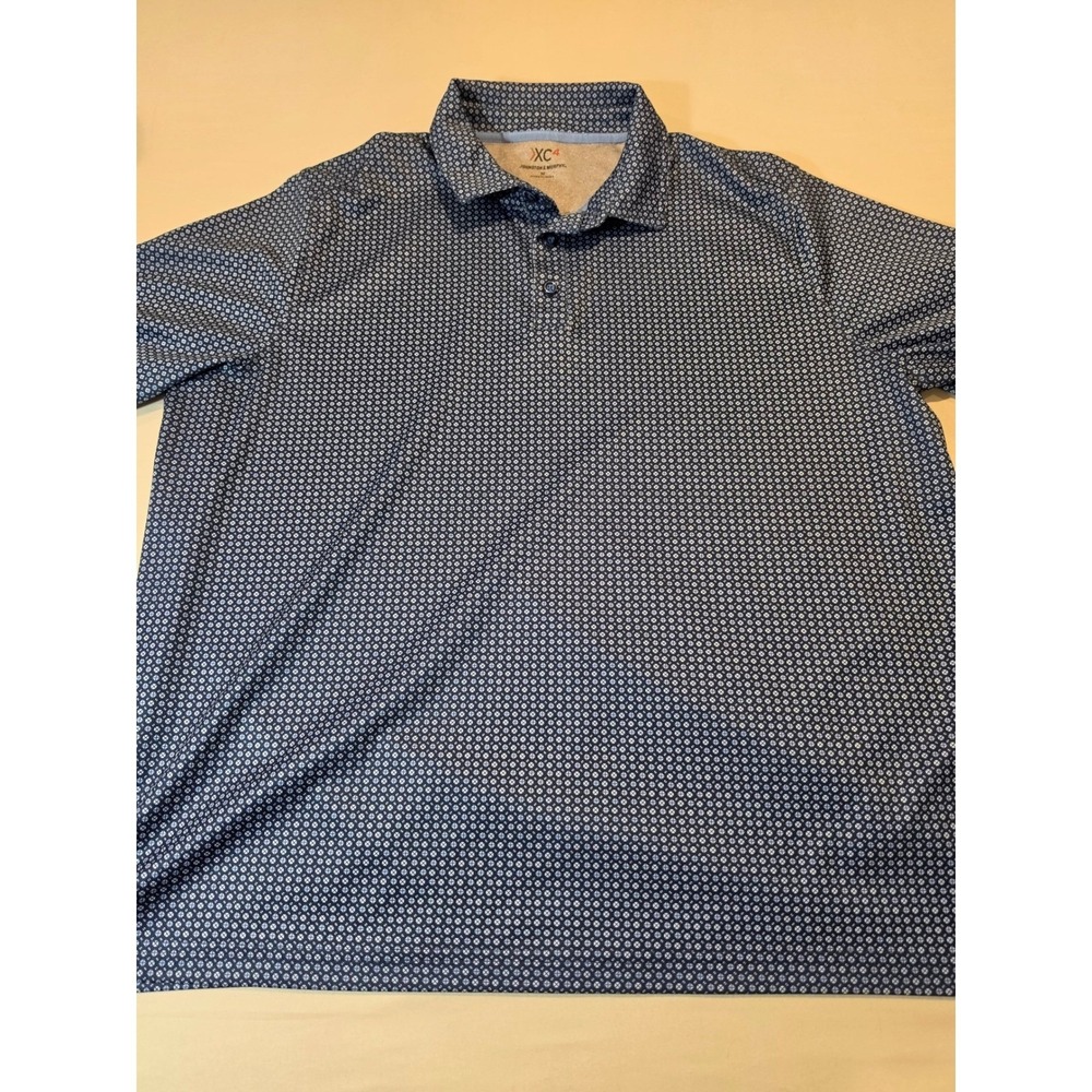 Johnston & Murphy XC4 Mens Blue Geometric Print Performance Golf Polo Shirt M